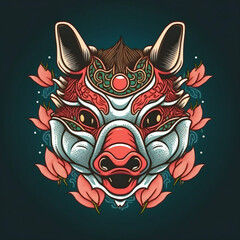 Japanese kitsune wild boar mask. Generative AI