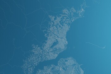 Map of the streets of Brazzaville (Congo) made with white lines on blue paper. Rough background. 3d render, illustration