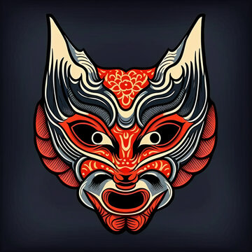 Japanese kitsune bat mask. Generative AI