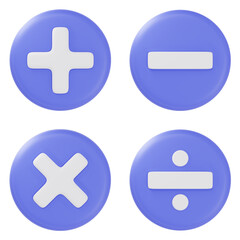Obraz premium 3d set of mathematics mark isolated on white background. Plus and minus marks, multiplication and division marks. Trendy and modern in 3d style