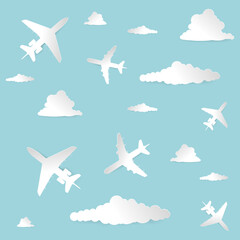 Pattern of the sky and planes on a blue background