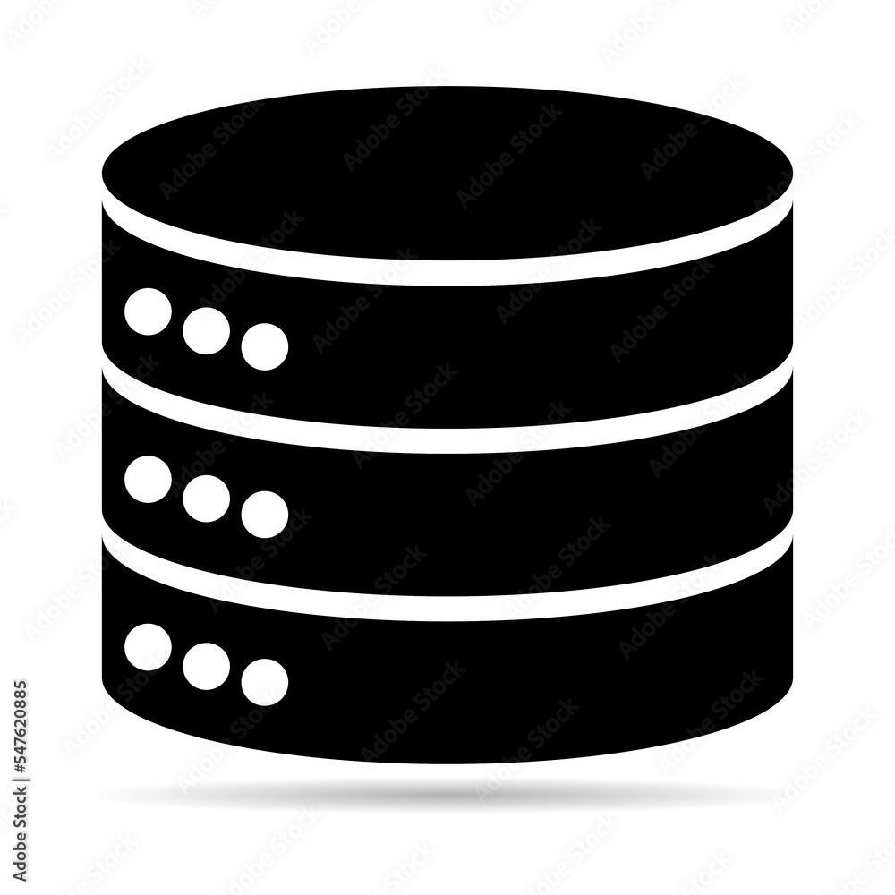 Poster database storage icon with shadow, internet network server cloud data symbol, connection system vect