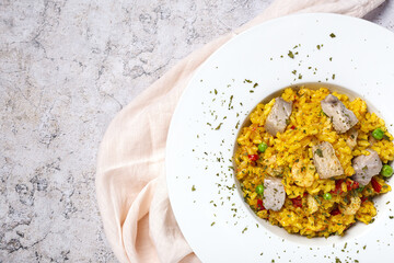 Homemade Paella Rice with tuna and prawns