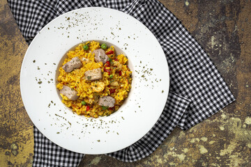 Homemade Paella Rice with tuna and prawns