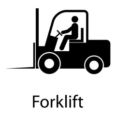 Forklift transport icon, industry vehicle machine symbol, fork truck warehouse vector illustration