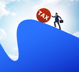 Businessman in tax concept on mountain