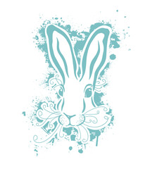 Blue hatching hare. 2023 year of the rabbit. The face of a hare from blots. Vector illustration