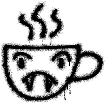 Emoticon graffiti a cup of hot coffee with black spray paint