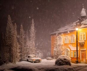  detailed miniature diorama a russian residential building in russian suburb, cozy snowy
