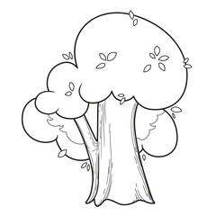 Old deciduous tree linear drawing for coloring isolated on white background