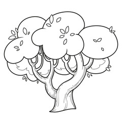 Tree with big foliar crown outlined variation for coloring page isolated on white background