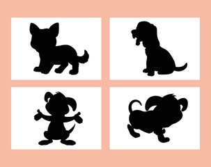 Set of dog silhouette vector isolated on white background animals silhouette set coloring book kids