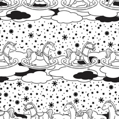 Cute and Adorable Vector Rocking Horse Seamless Pattern Design