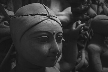 clay statue of hindu goddess durga in kumartuli	
