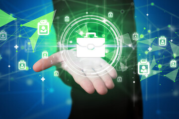 Businessman holdig business icons concept