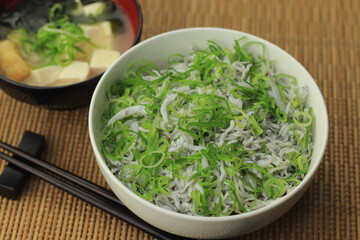 ネギシラス丼と味噌汁