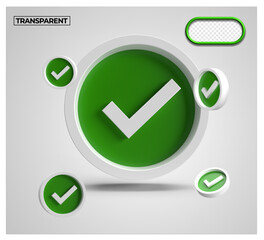 3D Render coin icon transparent check mark for element design approve, yes, agree