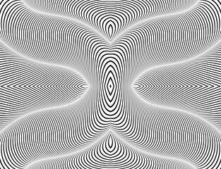 Abstract psychedelic stripes for digital wallpaper design. Line art pattern. Monochrome design. Vector print template. Geometry curve lines pattern. Futuristic concept