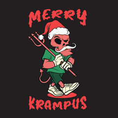 Merry Krampus. Hail Santa. New Year vector skull.
