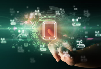 touching with soft gesture multimedia screen with future technology concept