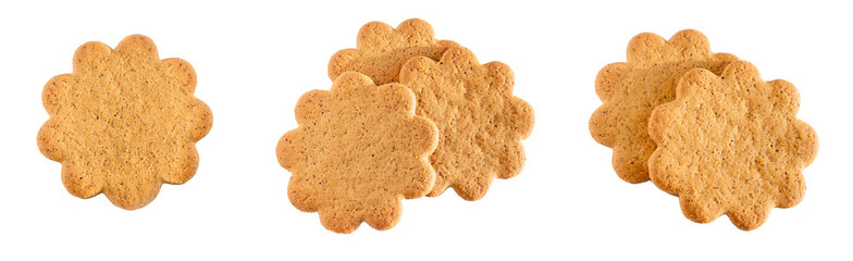 Sweet Swedish almond thins with ginger and cinnamon (Pepparkaka or Pepparkakor biscuits) set isolated on white background.