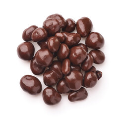 Top view of chocolate covered raisins - obrazy, fototapety, plakaty