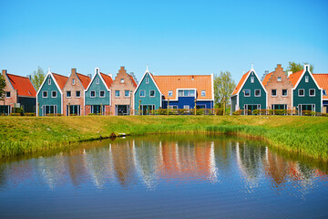Colorful houses in marine park in Volendam