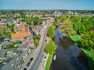 Aerial drone view of the historical center of Alkmaar, North Holland, Netherlands