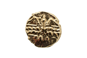 Gold Stater coin of Catuvellauni BC45-20 replica obverse side showing a decaying wreath, png stock...