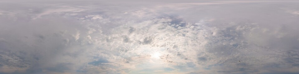 Overcast sky panorama on rainy day with Nimbostratus clouds in seamless spherical equirectangular format. Full zenith for use in 3D graphics, game and for aerial drone 360 degree panorama as sky dome.