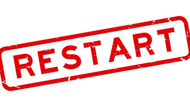 Grunge red restart word square rubber seal stamp zoom on white background