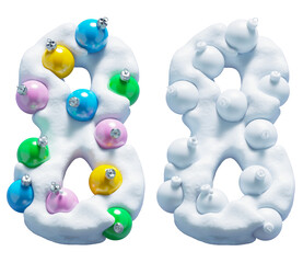 Christmas colorful snowballs font. Number 8
