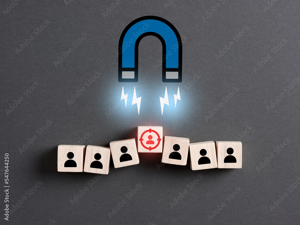 Poster magnet selects target customer from the row of clients.