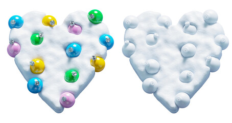 Christmas colorful snowballs font. Heart symbol