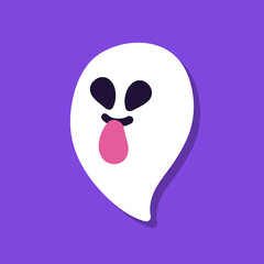 Cute cartoon ghost on purple background.