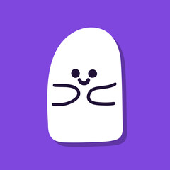 Cute cartoon ghost on purple background.