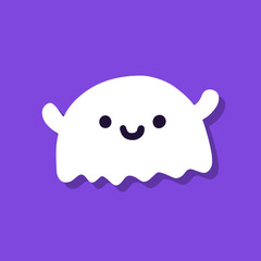 Cute cartoon ghost on purple background.