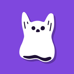 Cute cartoon ghost on purple background.