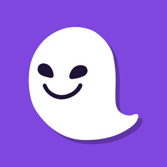 Cute cartoon ghost on purple background.