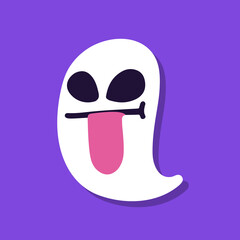 Cute cartoon ghost on purple background.