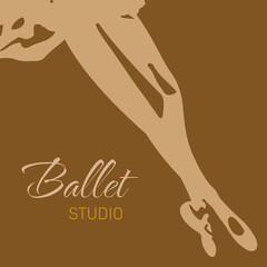 Silhouette ballerina in ballet tutu and pointe on gold background. Dancer in beautiful pose. Ballet. Concept poster design template.	