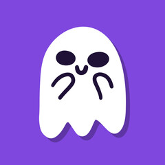 Cute cartoon ghost on purple background.