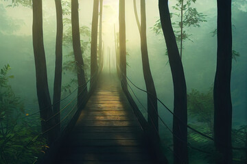 Obraz premium wooden bridge in the fog