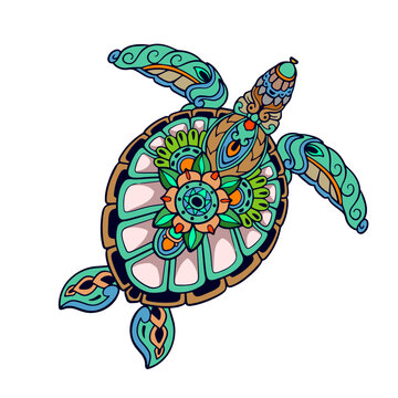 Colorful Turtle Mandala arts. isolated on white background.