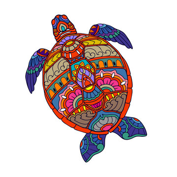Colorful Turtle Mandala arts. isolated on white background.