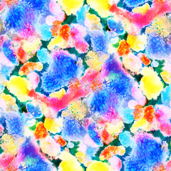 Watercolor abstract seamless pattern. Creative texture with bright abstract hand drawn elements. Abstract colorful print.	