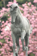 Horse Statue with peach blossoms in Nakayama Racecourse