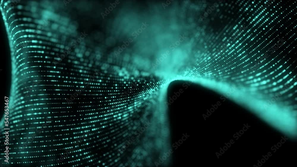 Poster futuristic digital wave with dots. dark cyberspace. abstract music background. big data visualisatio
