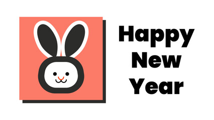 Cartoon black rabbit, christmas postcard, vector banner with greeting with classic bold web font, 16x9