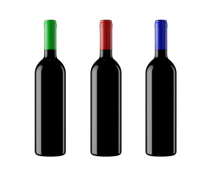 Dark wine bottles with no label isolated on white background. 3d rendered image.